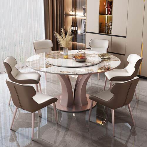 亮户轻奢光岩板桌椅餐JY-6881组合现代简约意式吃饭圆桌子家用带