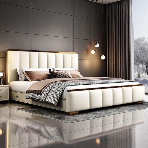 意式轻奢主卧大床双人MCD1.28x米床头床主卧床1.家5米卧室用婚床