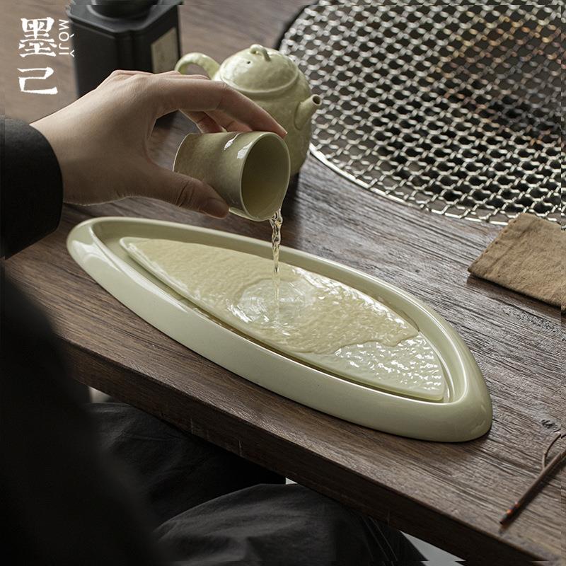 墨己仿宋绿釉不规则干泡茶盘功夫茶具陶瓷壶承茶道配件家用小茶盘