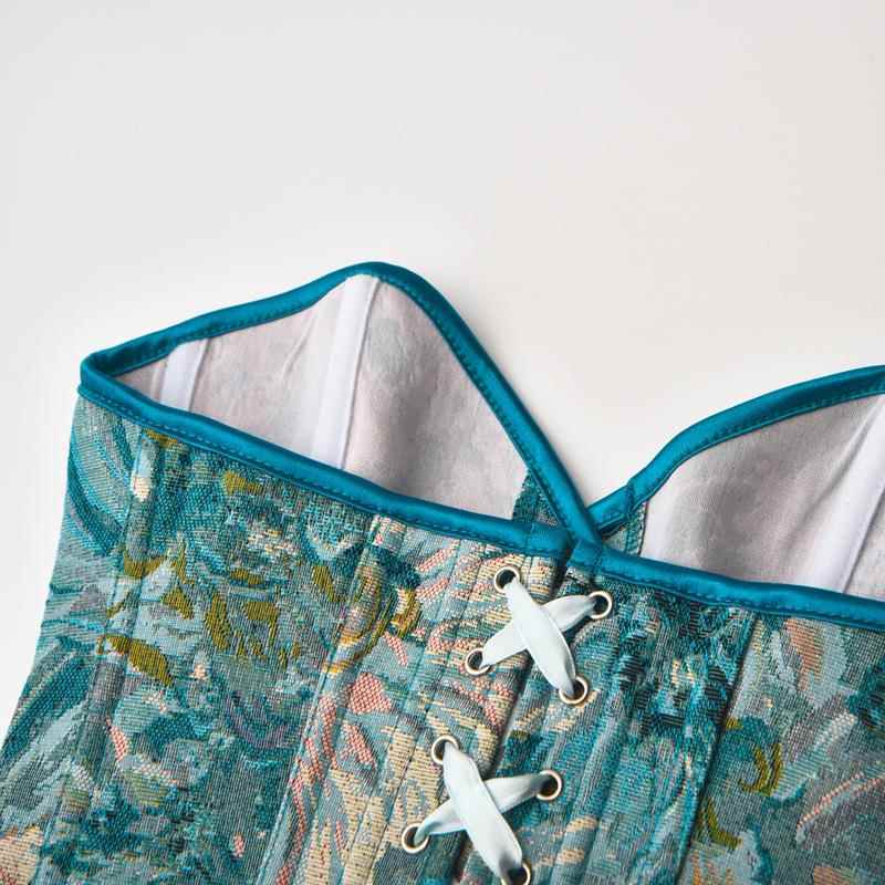 Short corset oil painting blue chrysanthemum flower corset
