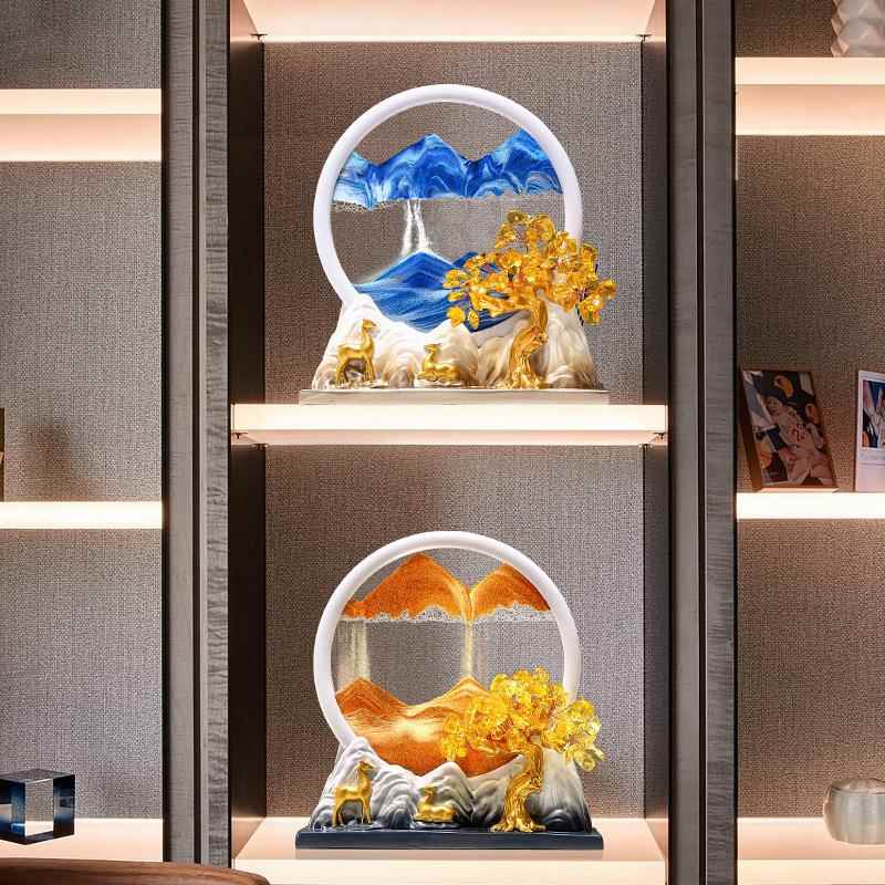 轻奢发财树厅流沙画摆件BJ341客酒摆玄关柜装饰品设创柜意乔迁新