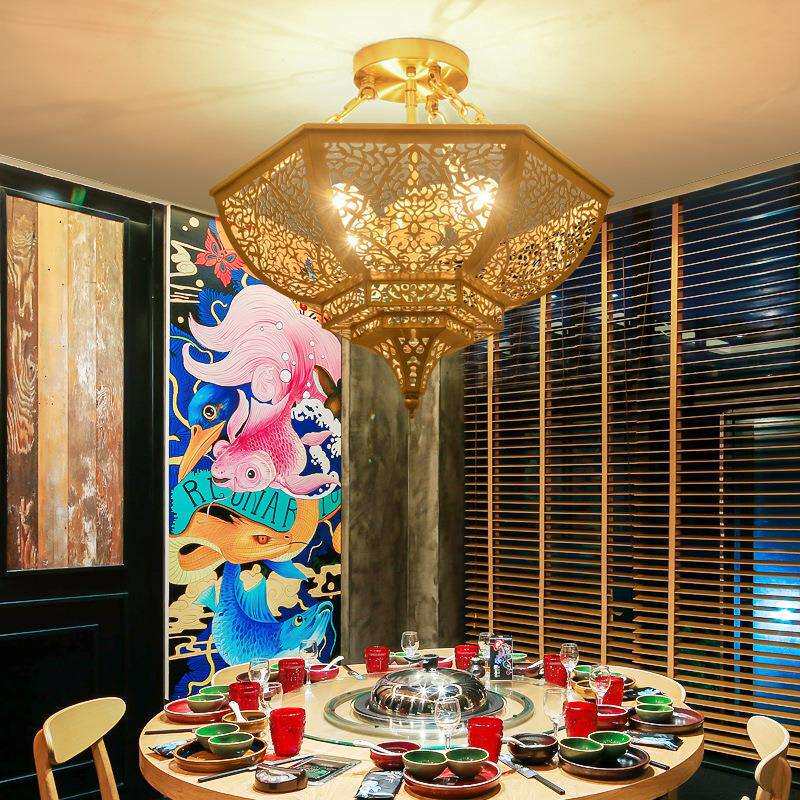 led镂空雕花吊灯美式客厅卧室餐厅酒店全铜半吊圆形吸顶灯具
