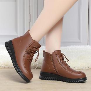 真购皮圆头羊年毛衬里保暖休 中老年人棉鞋 正品 采产品冬妈妈鞋