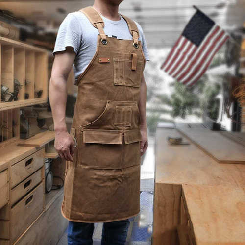 欧美新款木工围裙复古过蜡防水加厚帆布工作服园艺汽修