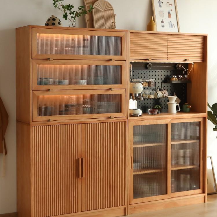 北欧实木餐边柜家用小户型落地多功能玻璃柜厨房日式收纳储物柜