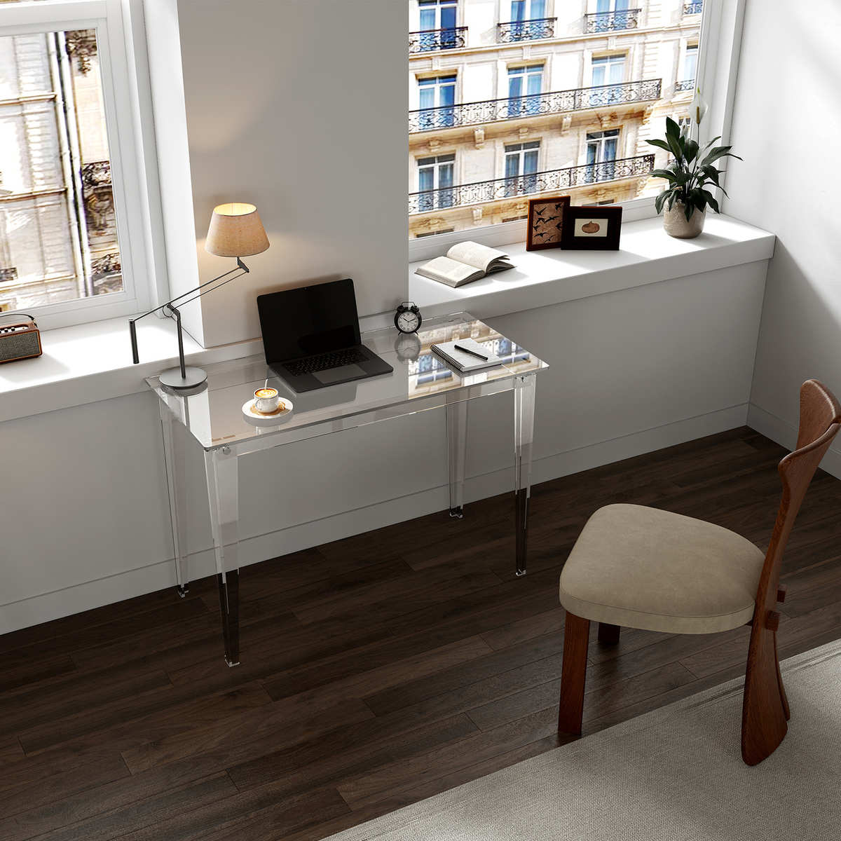 桌斜办公室桌子学习有机玻璃直角办公家用力亚克透明腿风书桌ins