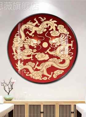 网红新中厅装画龙光饰凤图招腾财背景壁画式意鸳鸯客如玄关过道发