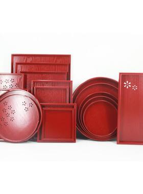 红色实木长方托 托盘 茶盘 日式茶盘 茶具 果盘 托 托盘 婚礼盘订