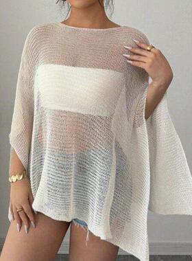 Women Chic Loose Fit Knit Poncho Shawl Tops Thin