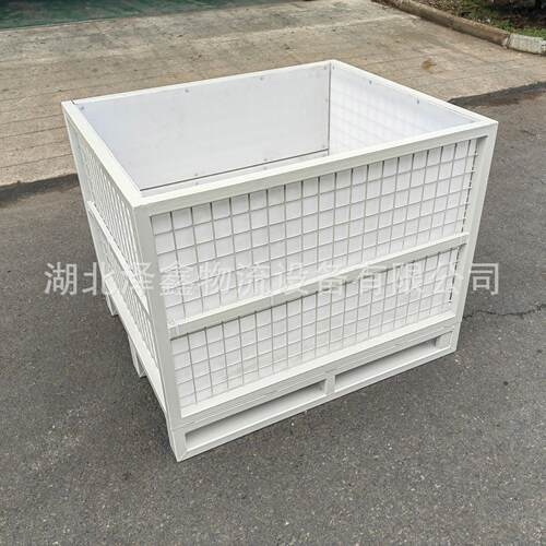 金属周转箱工业叉车底部打开倒料箱重型冷轧钢折叠网箱货架可叠放