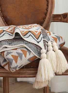 简织约毯针毛线波西米亚披肩纶午睡毯子冬季装饰毛毯腈AL-63218沙