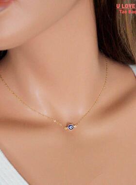 Simple Evil Eye Thin Pendant Women Jewelry Necklace Turkish