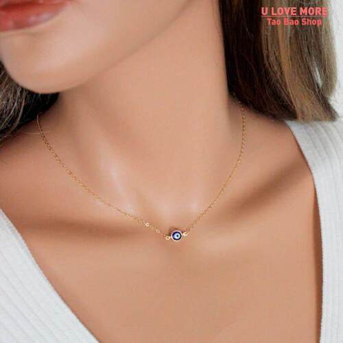 Simple Evil Eye Thin Pendant Women Jewelry Necklace Turkish