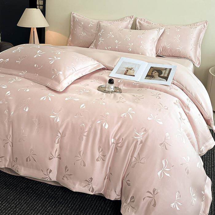 夏季凉感水洗天丝四件套贡缎提花双面冰丝被套床单床笠三件套