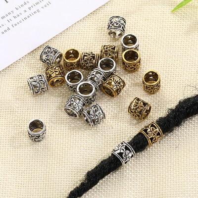 10Pcs Metal Hair Rings Beads Cuffs Tubes Charms Dreadlock
