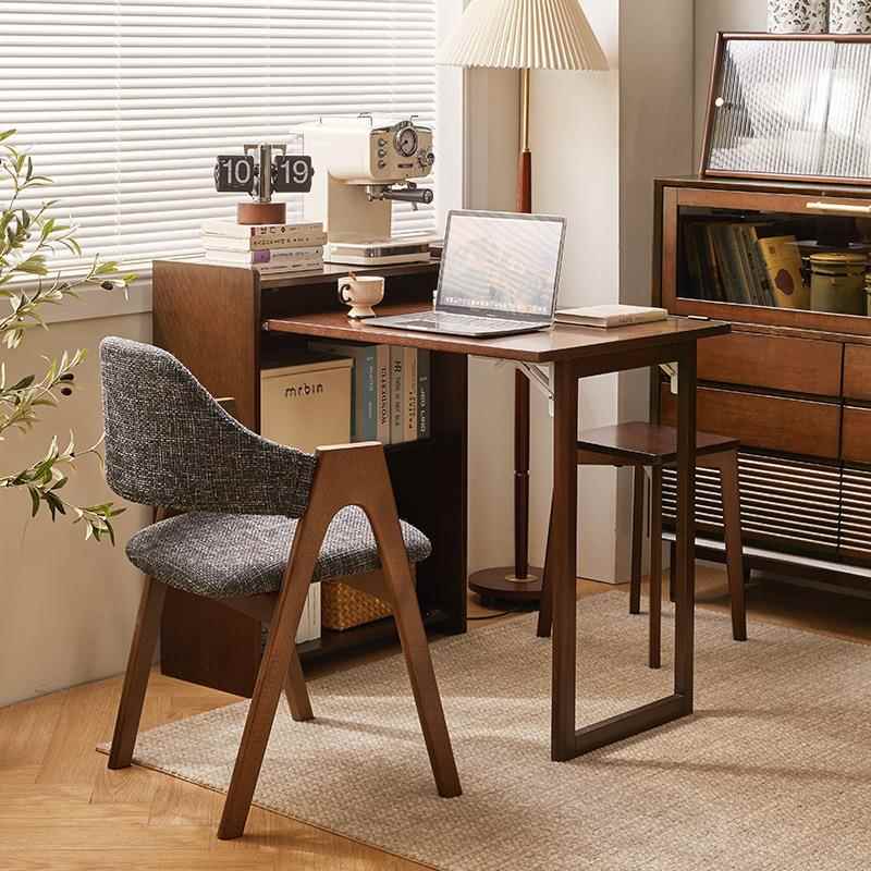 实木桌可折叠书桌学书习桌电房脑书架一体转角家JBG用写字全实木