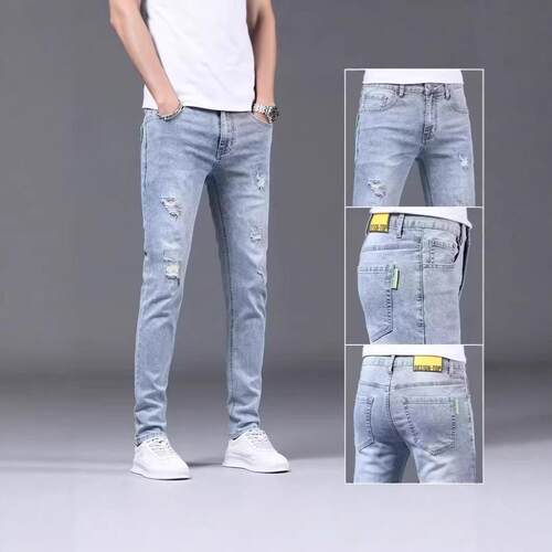 Men's Ripped Skinny Denim Jeans Dark Wash, Casual, Streetwea