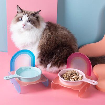 韩国BD平底锅猫狗宠物碗猫咪狗防打翻防黑下巴陶瓷粮食盆亚克力架