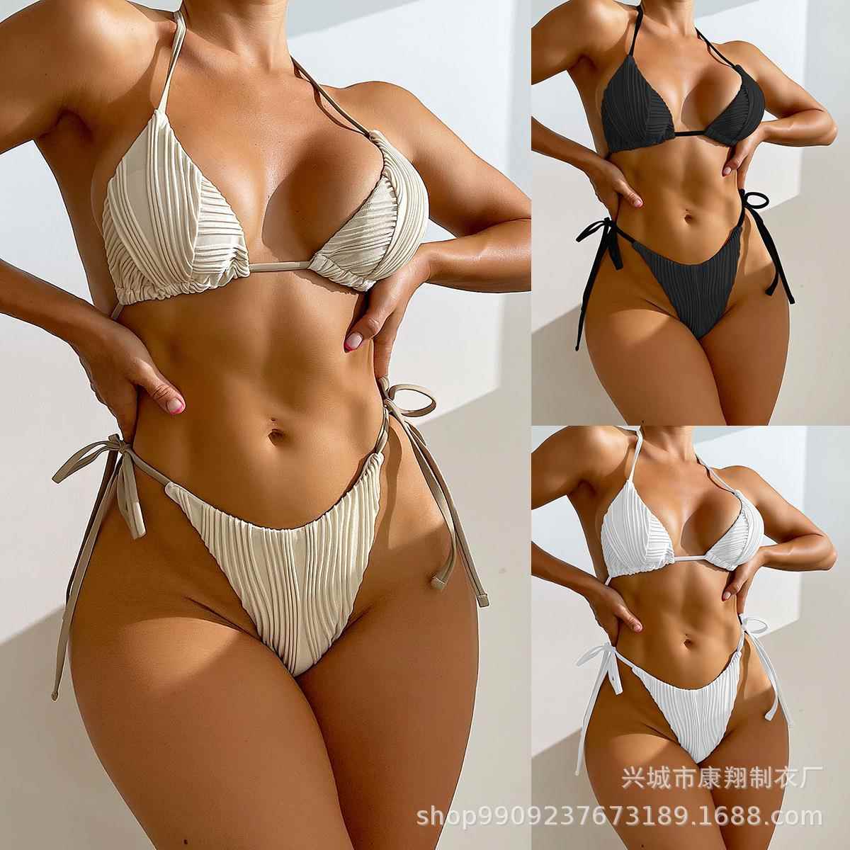 Swimsuit womens split strap triangle sexy solid color bikini