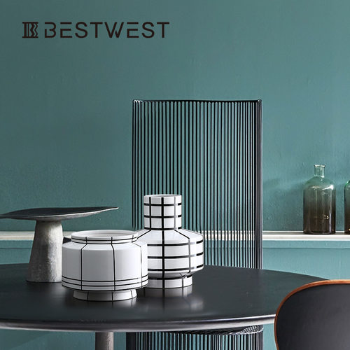 Best west 北欧简约几何线条高档陶瓷花瓶花盆轻奢家居样板间软装