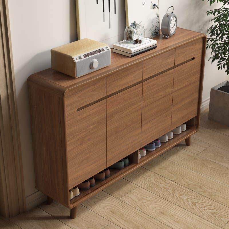 鞋柜家用门口胡桃色中式实木框玄关柜新款2024爆款阳台储物柜