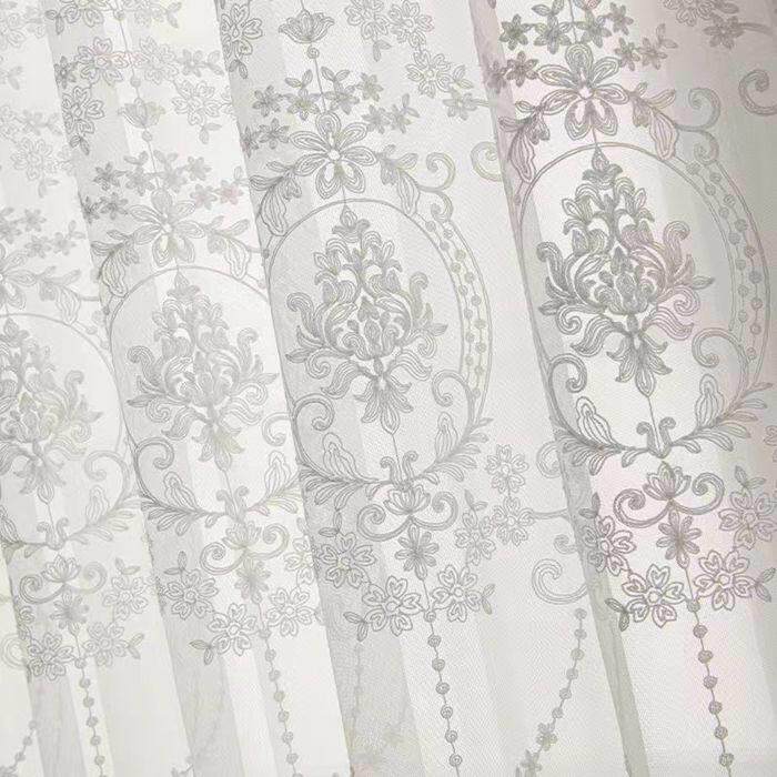 欧式绣花白纱卧室客厅飘窗阳台纱帘薄纱帘窗帘布料成品花环刺绣纱