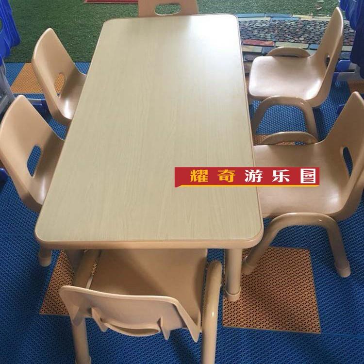 木色可升降童桌椅.儿课桌椅.学习长桌桌六人幼儿方园DT191028美术