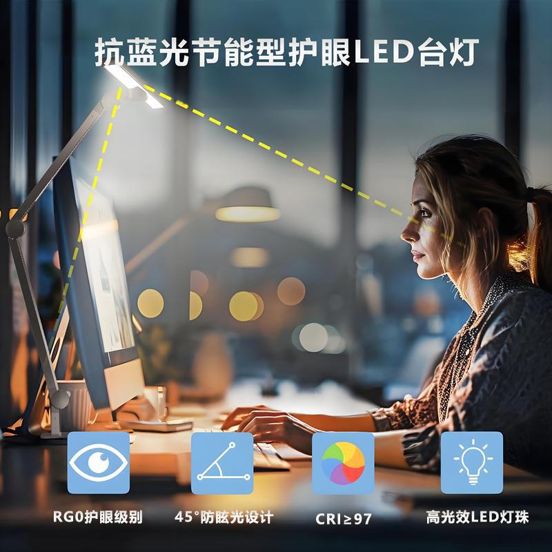 跨境led三灯头折叠护眼台灯新款桌面办公夹子灯电脑屏幕护眼台灯