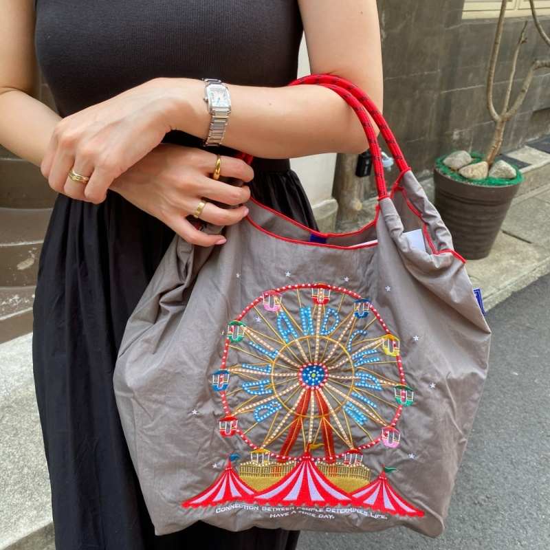 3月新款韩日系摩天轮刺绣环保布袋女ballchain手提单肩斜跨包