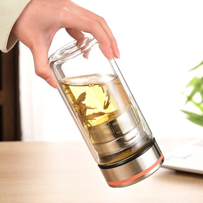 双层玻璃杯颜值硼硅矮胖水杯玻璃茶水分离胖胖泡茶杯子