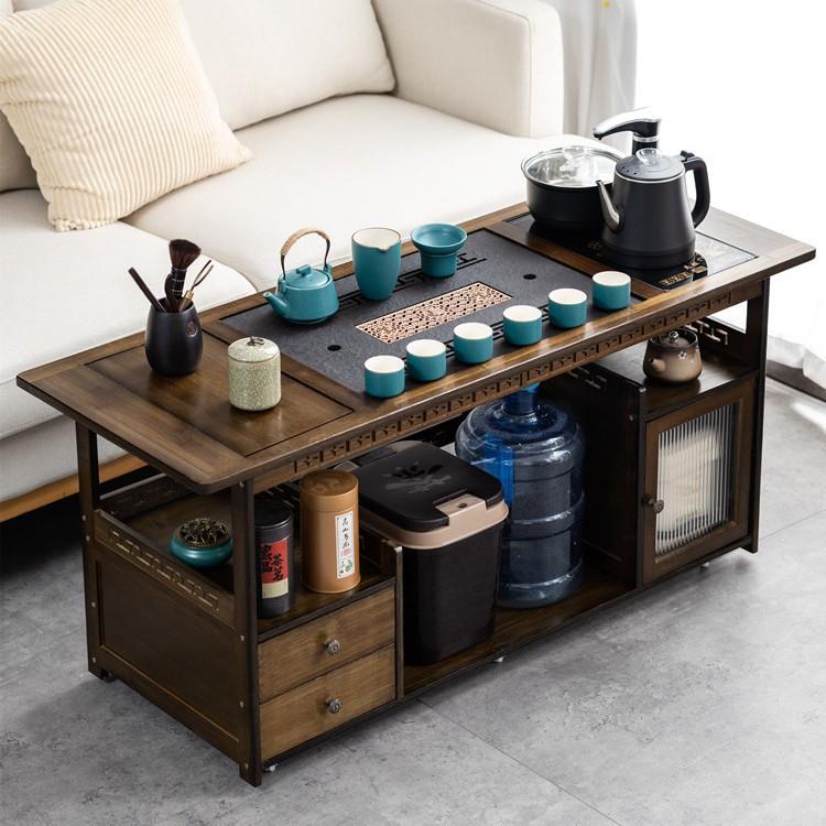 移动家用茶桌茶台客厅实木小茶车沙发边几茶几茶具茶台烧水壶一体