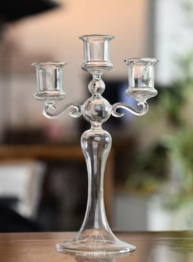 创意法式玻璃漫光烛台浪烛晚居53346餐彩色蜡烛台家摆件婚礼拍摄