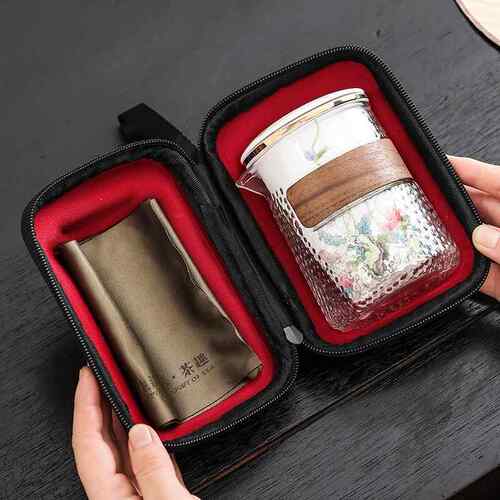 快客杯一壶杯子热玻LSY-璃装可携式旅行茶具套组备简约三户外耐泡