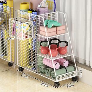 瑜伽垫收纳筐健身器材收纳运动器械收纳篮带轮放羽毛球拍夹缝移动