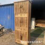 新中式 厅餐边柜酒木柜客靠墙高柜老茶榆NPU复古储物柜一体橱柜水