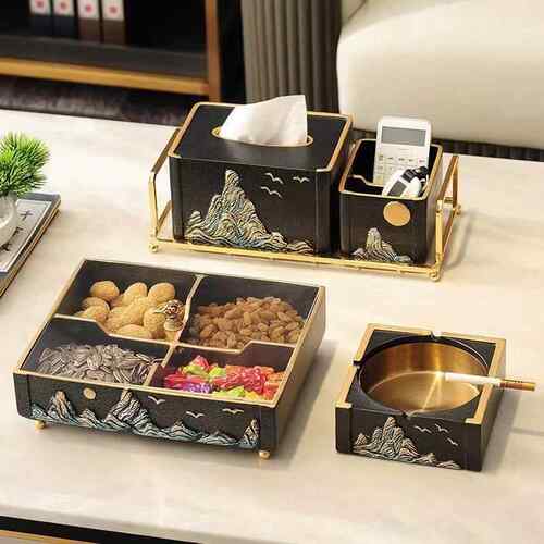 中式无品牌/纸G巾L盒可OO客厅奢高档轻套装桌面多功能收纳摆件抽