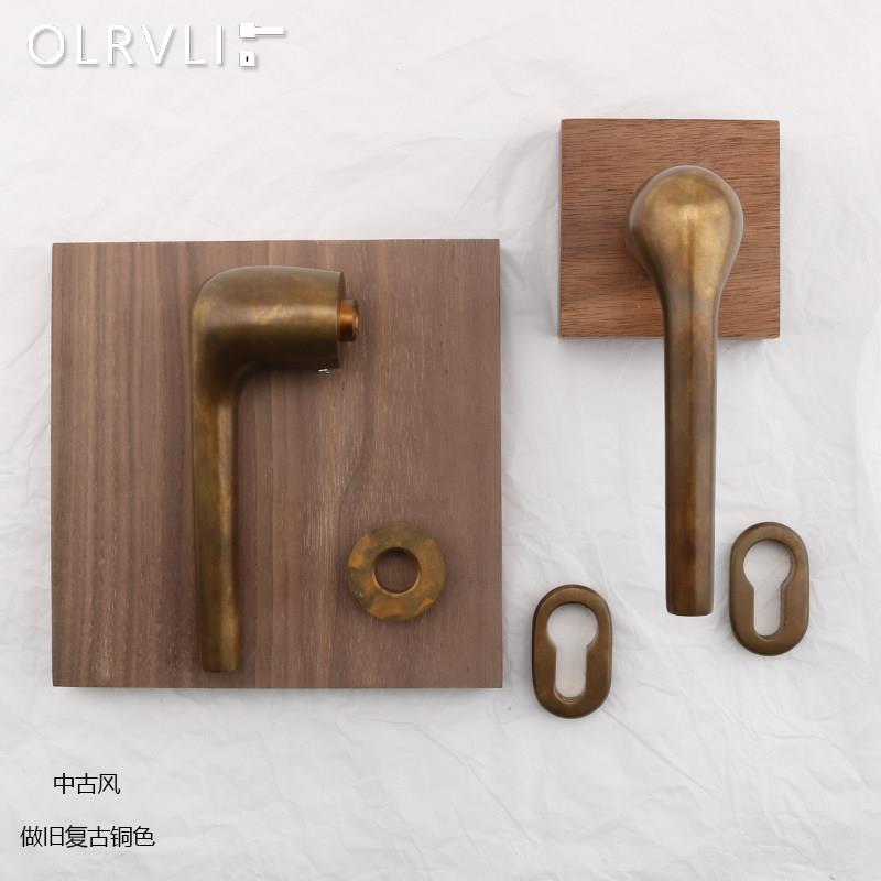 olrvli黄铜中古做旧门锁极简室内静音门锁覆古双门锁简约把手