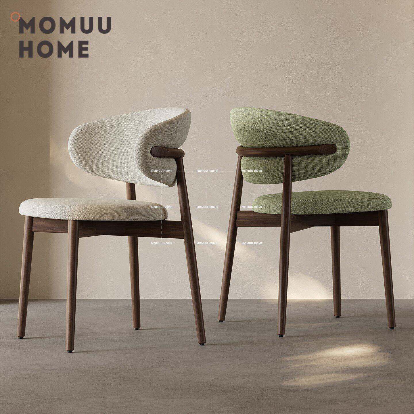 MOMUU HOME新中式棉麻靠背椅轻奢高级卧室化妆椅中古实木家用餐椅