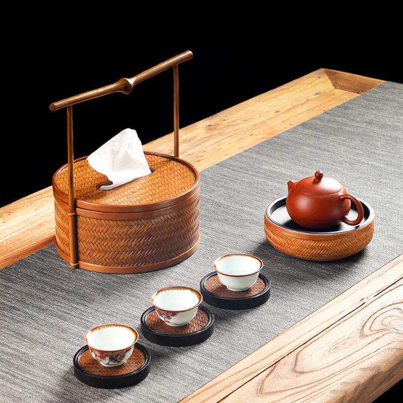 手工竹大漆纸巾盒复古中式带提书手252茶抽纸盒长方圆形客餐厅编