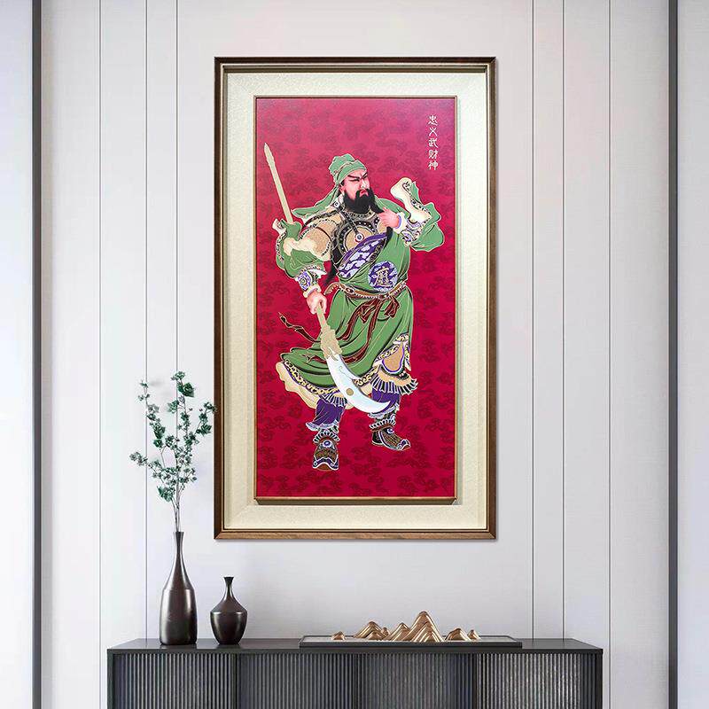 厂家直销进门过道客厅玄关装饰画关羽关云长《忠义武财神》铜板画