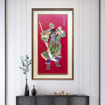 厂家直销进门过道客厅玄关装饰画关羽关云长《忠义武财神》铜板画