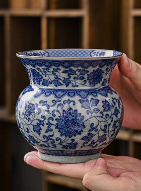 老泥青花茶NMW渣缸建水茶洗水陶茶瓷茶盂陶水盂桶笔洗茶道零配桶