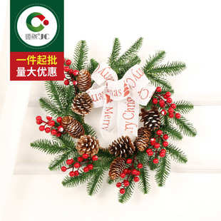 饰品 炬成 圣诞节装 饰PE花环40cm松果花环圣诞装 饰商场布置门店装