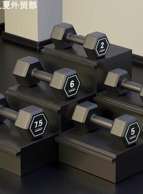 Rubber coated hexagonal dumbbell5kg 10kg哑铃女士家用健身器材