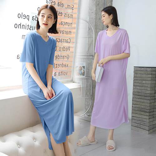 Dress Hoodie Long Ice Silk Split V-neck Short Sleeve