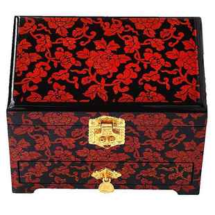 新款 014新婚漆首饰盒木质器梳妆盒结红色陪 首饰珠宝箱复古平遥2款