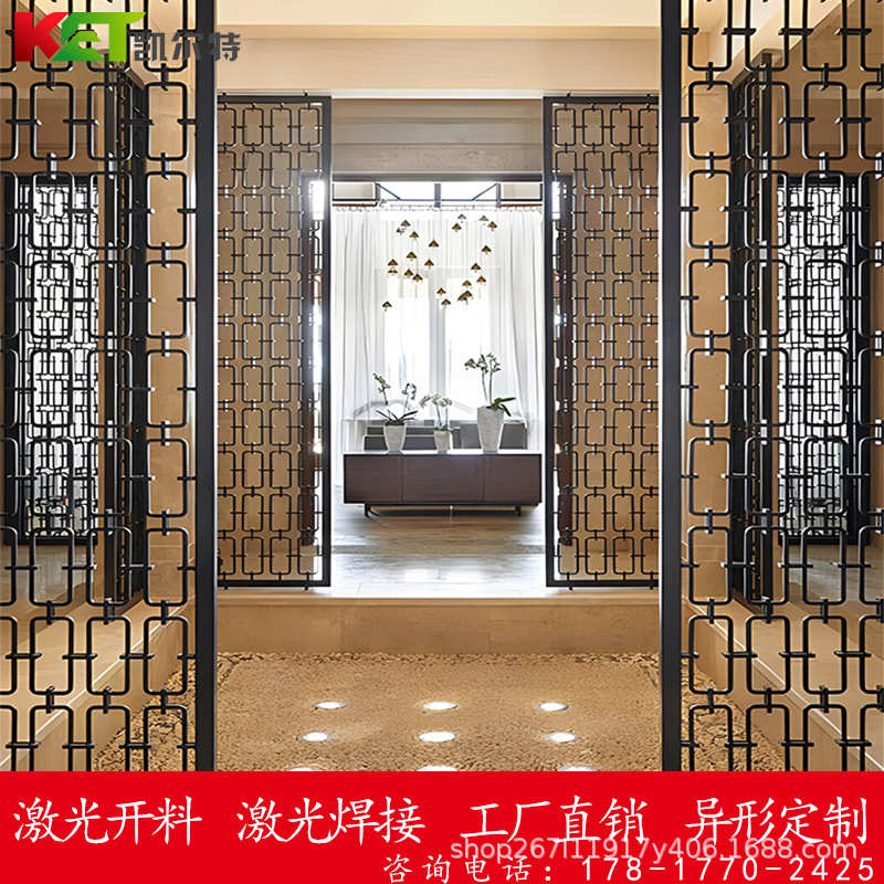 铝合金屏风激光镂空浮雕仿古木纹屏风防锈防火商场装饰铝花厂家