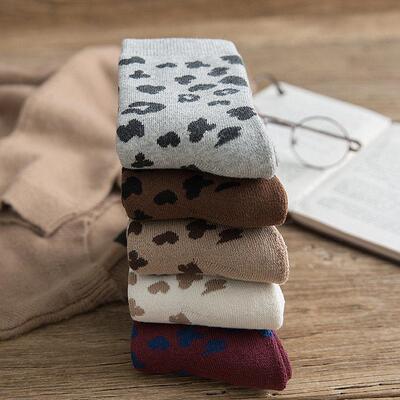 Spotted Leopard Print Women Socks Cotton Terry Tube Thickene