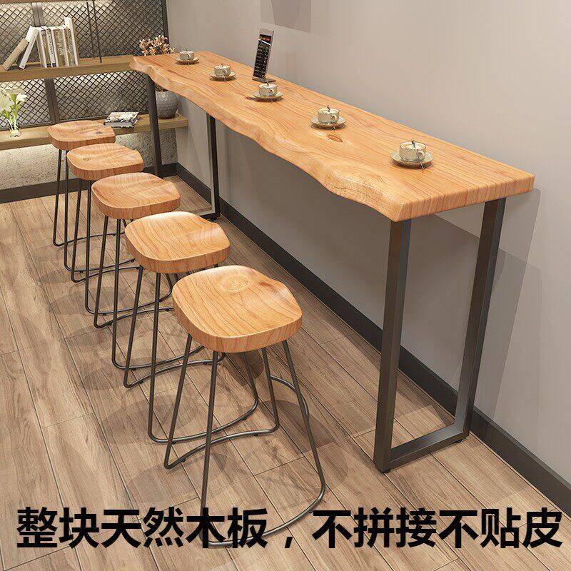 现代简约实木吧台高脚桌餐桌咖啡吧台桌家用奶茶小吃店靠墙长条桌
