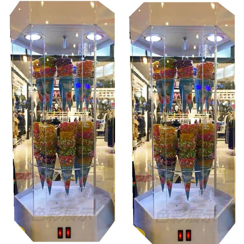 压克力展示柜威化杯蛋筒脆皮展柜甜筒雪糕杯冰淇淋旋转展示柜货架